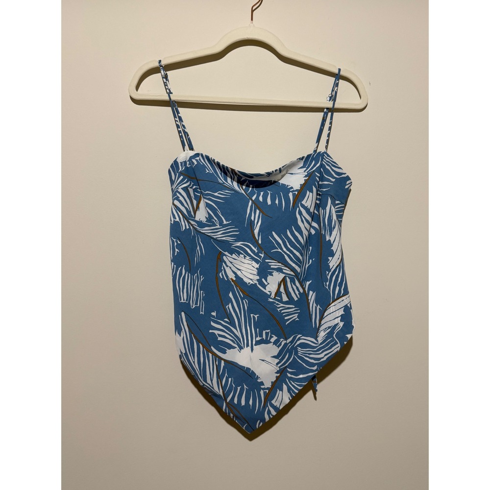 B.original by Shoe Fly Blue Tropical Palm Handkerchief Hem Tie Back Camisole S
